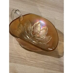 Vintage Dugan Carnival Glass Marigold Leaf Rays Nappy Dish